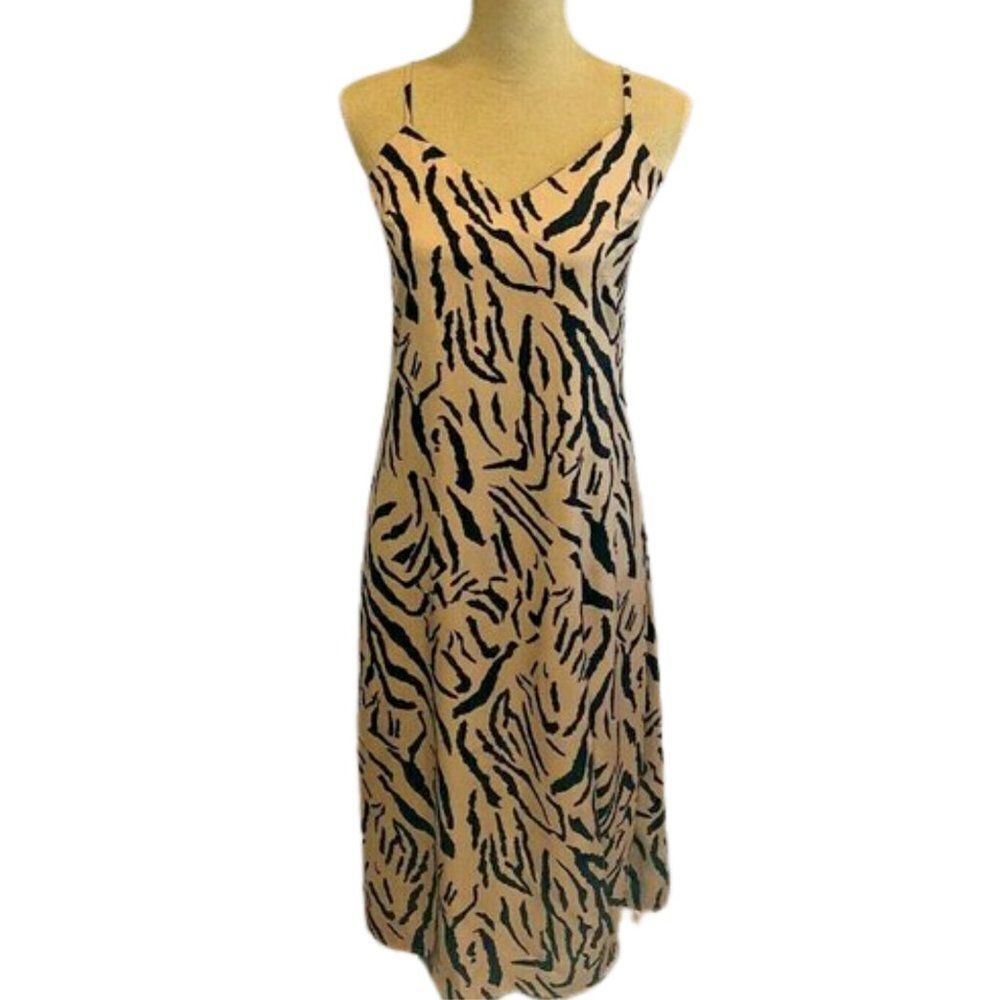 Moodie Tiger Slip Dress Size XS Slit Front Spaghetti Strap Brown Black